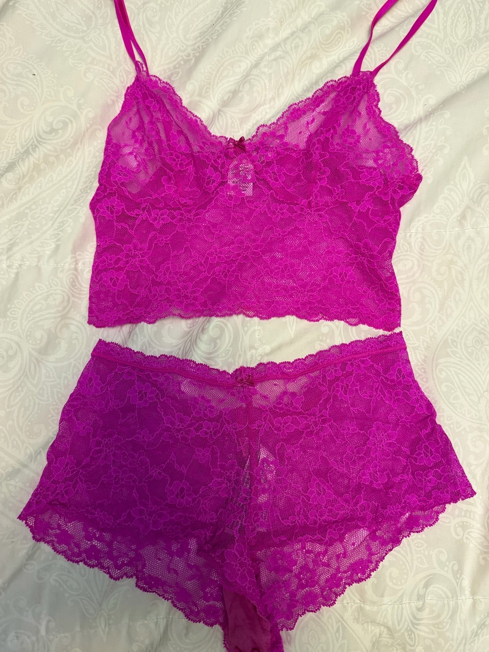 Victoria's Secret Fuchsia Lace Bralette & Shorts Set
